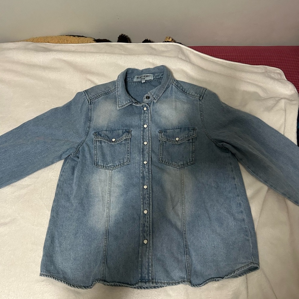 Casual Blue Denim Button Down Shirt